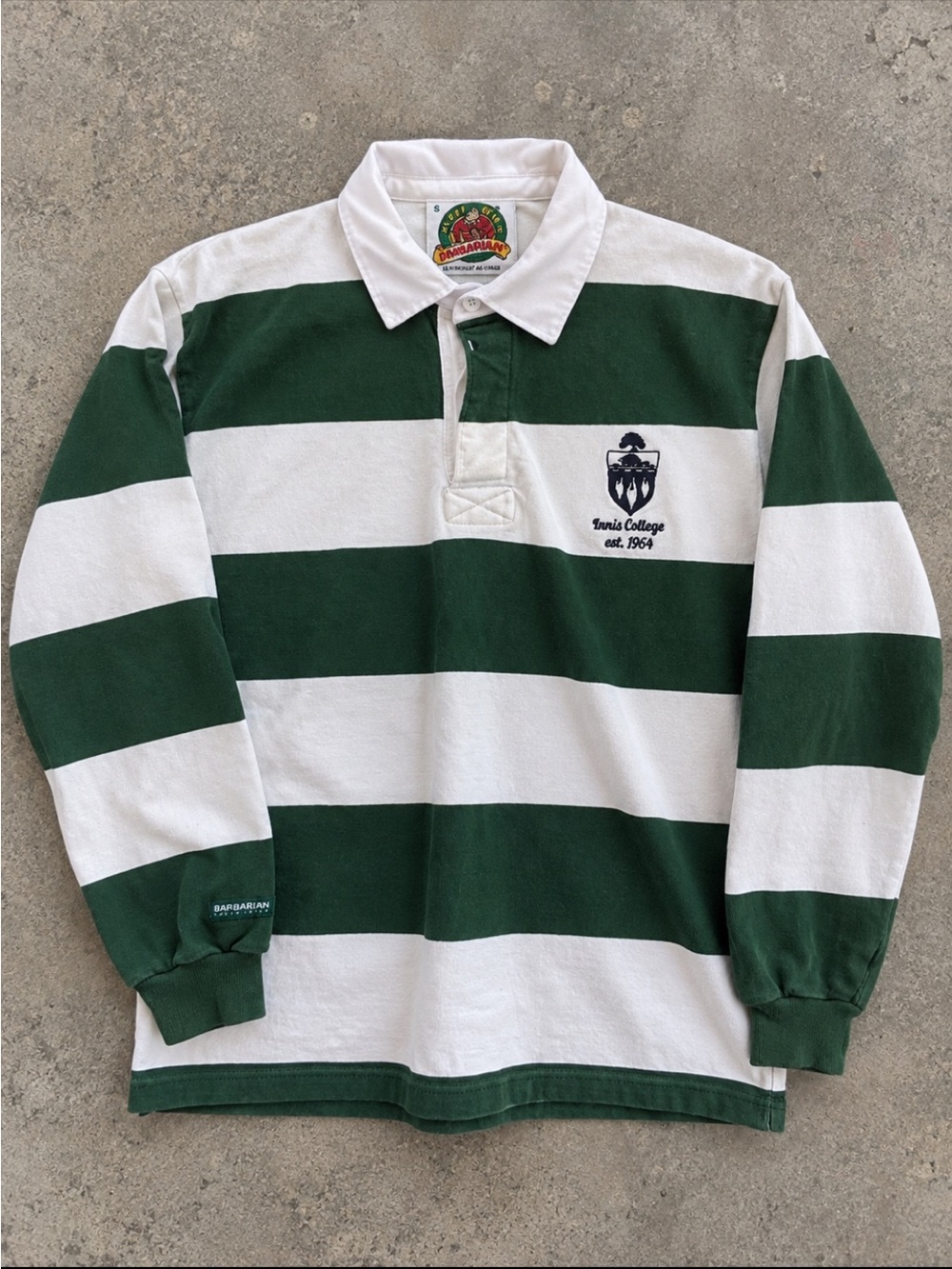 Barbarian Rugby Innis College Striped Rugby Shirt Small Green White Made Canada